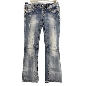Miss Me Jeans Women's 28 Medium Wash Distressed Boot Cut Heavy Stitch Denim